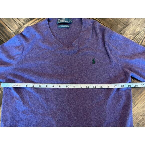 Polo Ralph Lauren Sweater Men Medium Purple Pima Cotton Pullover V Neck Academia - Picture 5 of 8